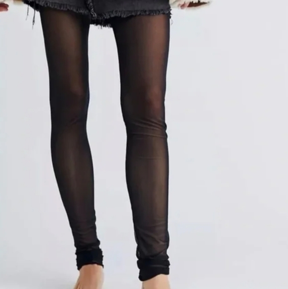 Free People Intimately Make It Happen Mesh Leggings Black - Picture 1 of 4